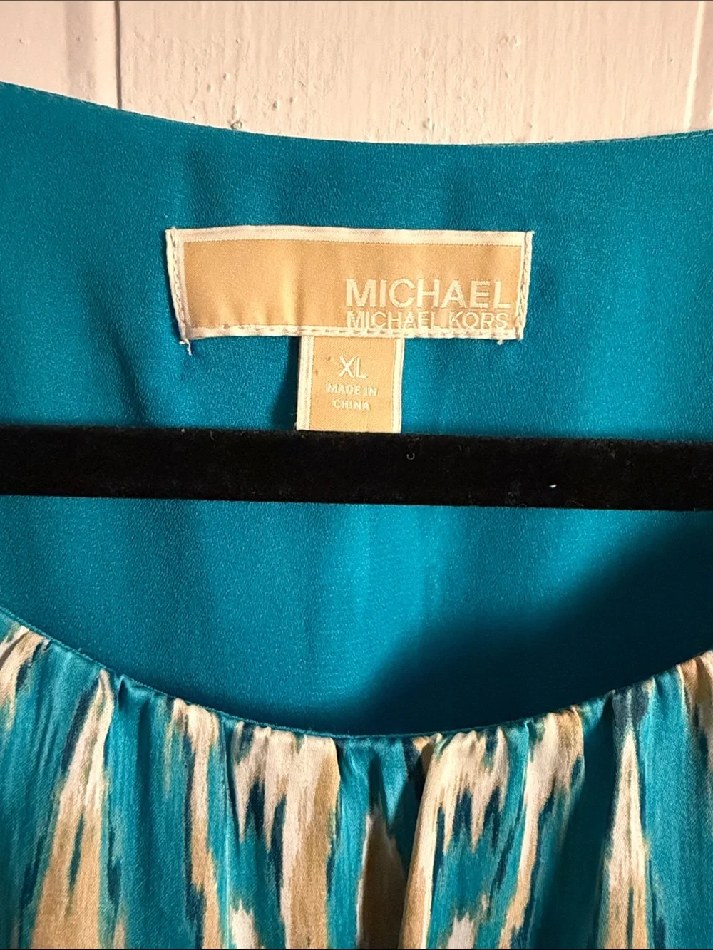 Michael Kors Teal and Tan Patterned Mini Dress